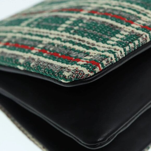 CELINE Trio Large Shoulder Bag Canvas Green Gold Auth 88114V - Picture 10 of 16